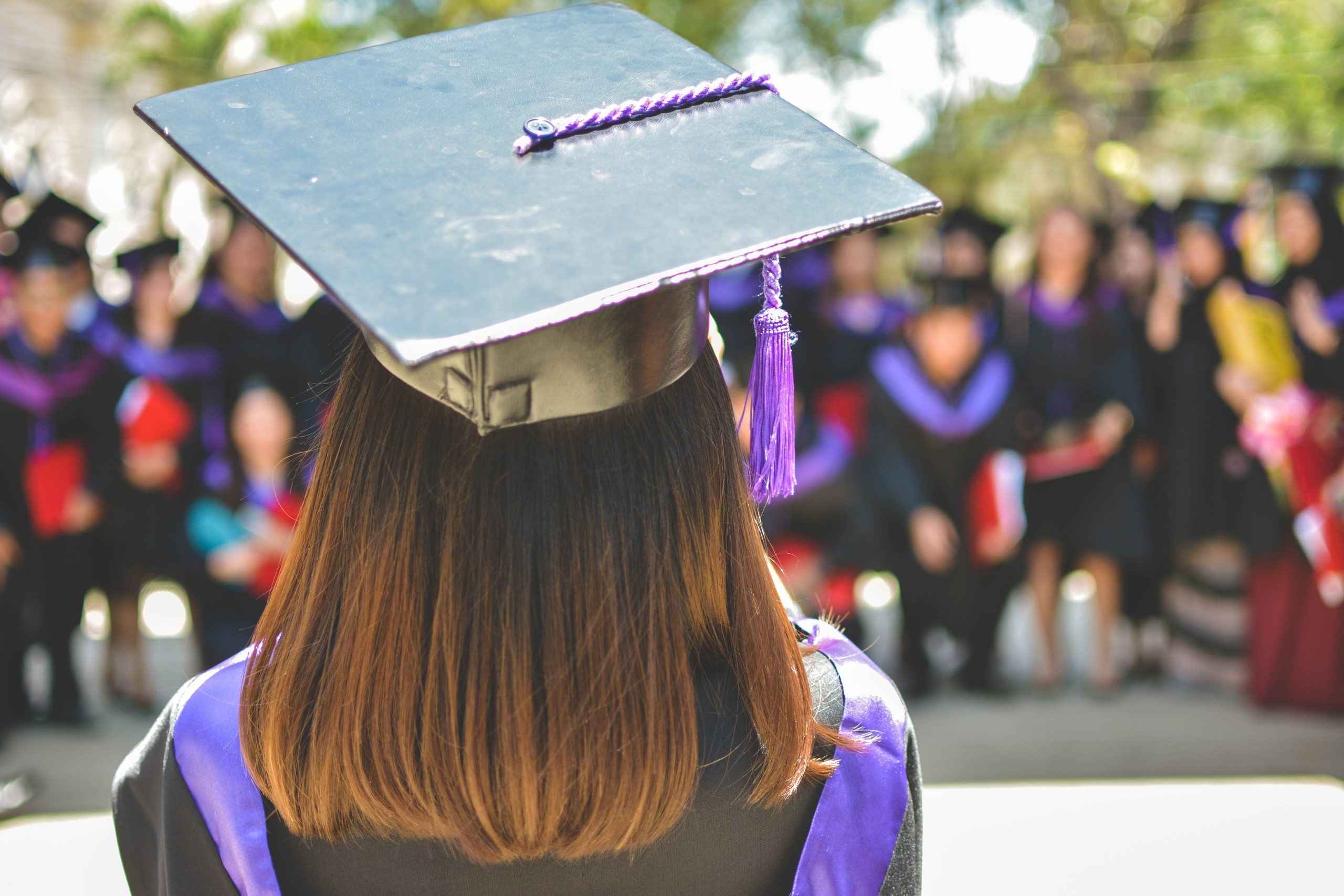 Student with graduation cap on.