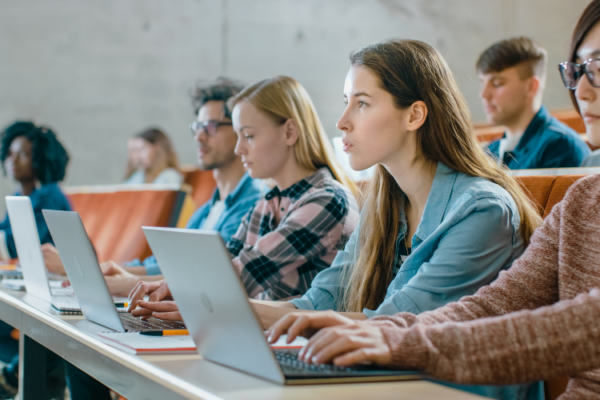 Students in classroom with technology