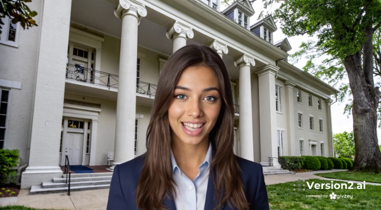 Anna Claire, VEO, in front of Founders Hall