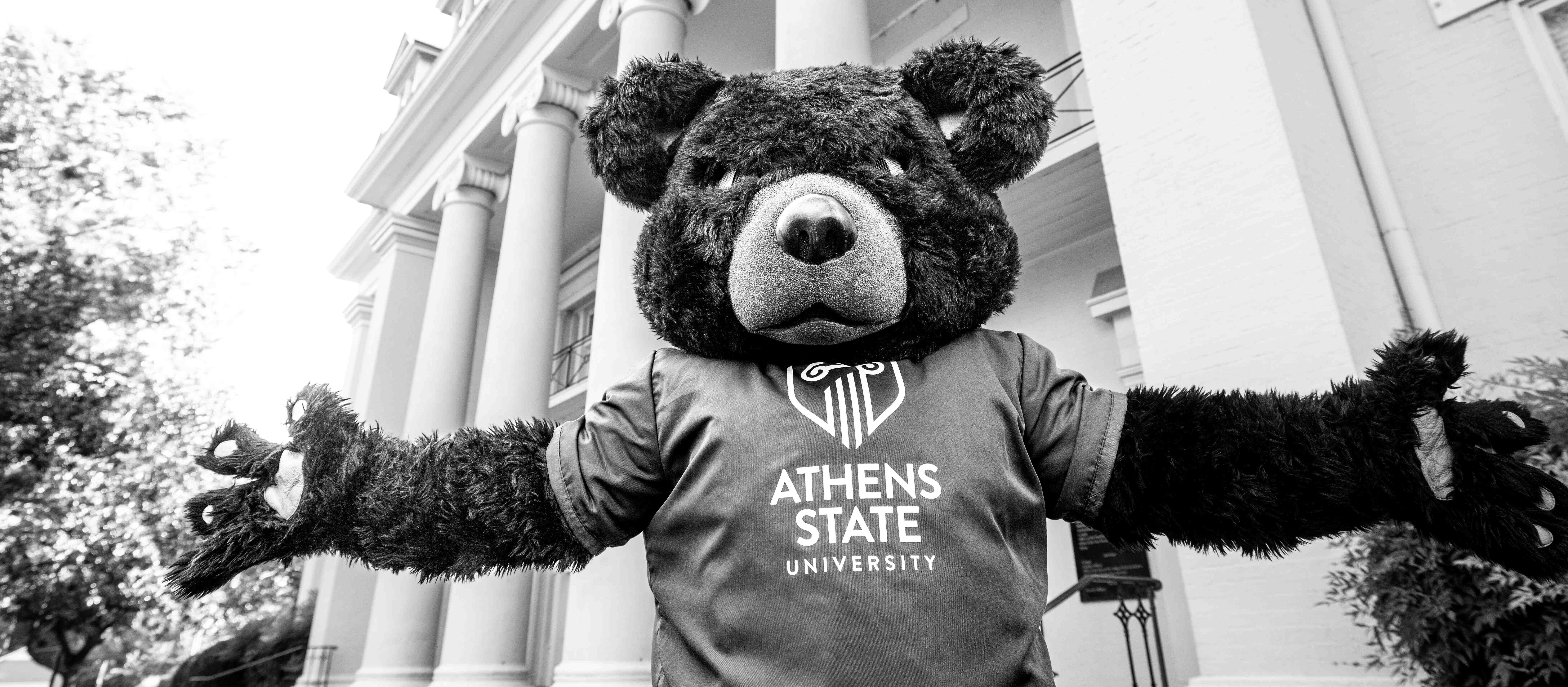 bear mascot welcome post on a column